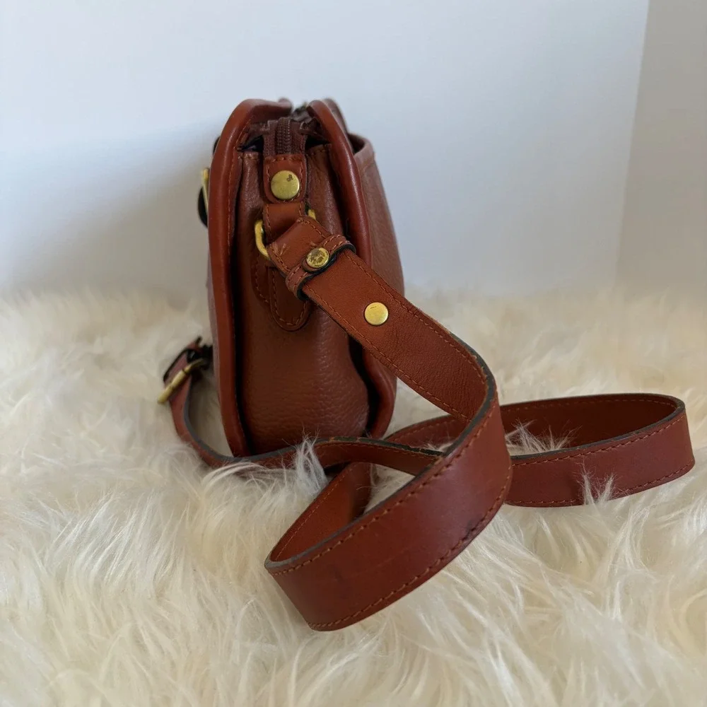 Liz Claiborne Vintage Brown Pebble Leather Crossbody Messenger Camera Bag